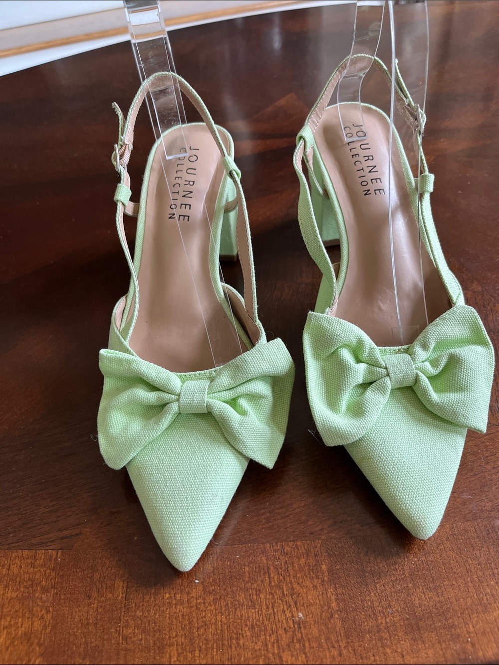 Journee Collection Light Green Bow Slingback Pointed-Toe Heels